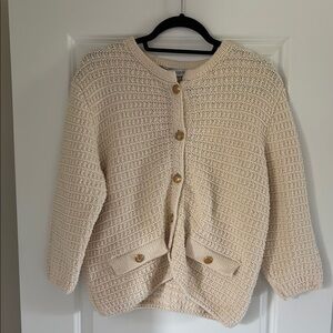 Zara Cream Textured Knit Cardigan Sweater